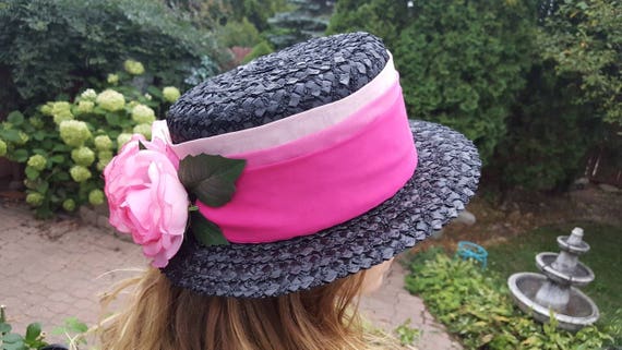 Floral Sun Hat, Tea Party Hat, Hats, Women, Black… - image 5