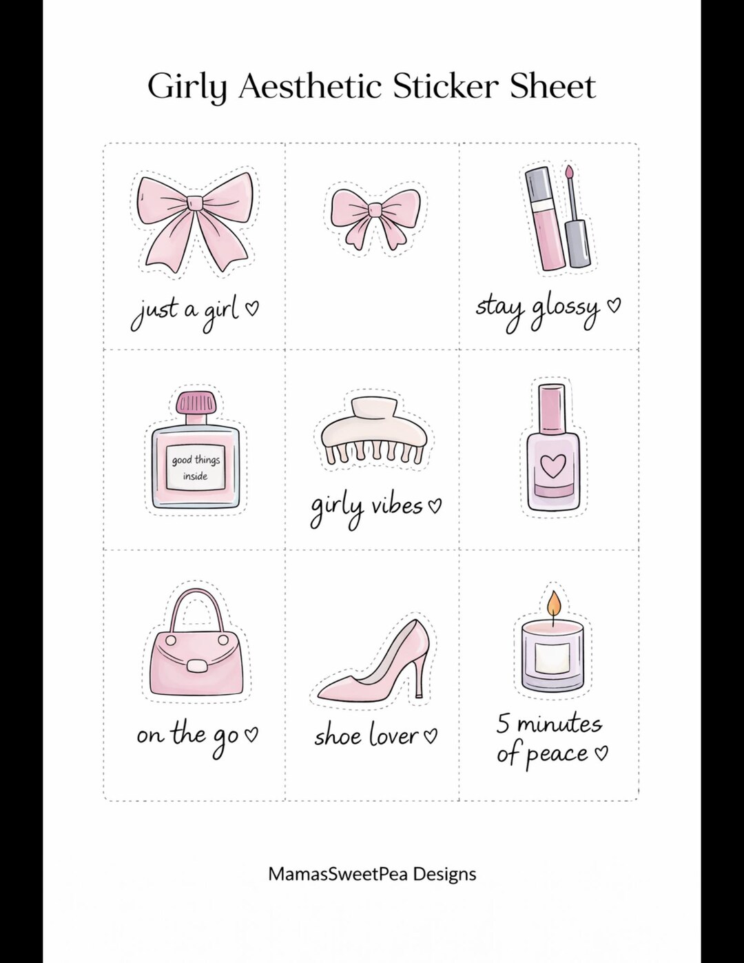 Girly Aesthetic Sticker Sheet Printable | Cute Selfcare Stickers ...