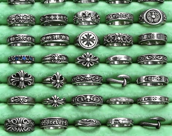 Silver Vintage forever Cross Flower Ring Birthday Gothic Design Jewelry  Birthday Party Gifts