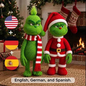 Grinch Crochet Pattern, Christmas Grinch Amigurumi PDF, Santa Grinch Doll Pattern, Holiday Crochet Decor, Christmas Crochet Gift