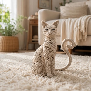 Macrame Cat Pattern PDF, DIY Boho Cat Tutorial, Modern Rope Animal Decor, Scandinavian Cat Wall Decor, Digital Download