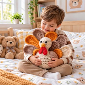 Virkat kalkonmönster för plysch, kalkonamigurumi för Thanksgiving, söt kalkongosedjur, virkmönster för höst, PDF digital nedladdning