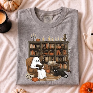 Comfort Colors® Ghost Reading Book Shirt, Spooky Book Lover Tee, Halloween Book Club Shirt, Cute Ghost Reader Tee