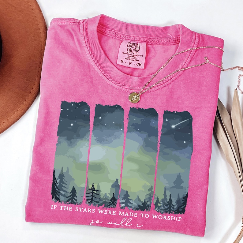 Comfort Colors® Starry Forest Graphic T Shirt, Night Sky Nature Design, Vintage Washed Outdoor Top image 11