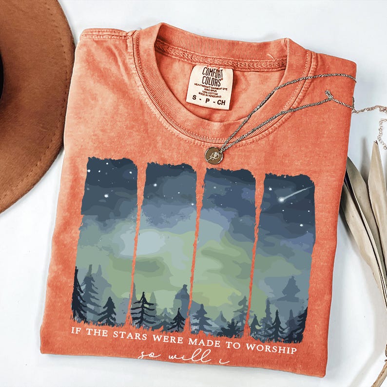Comfort Colors® Starry Forest Graphic T Shirt, Night Sky Nature Design, Vintage Washed Outdoor Top image 7