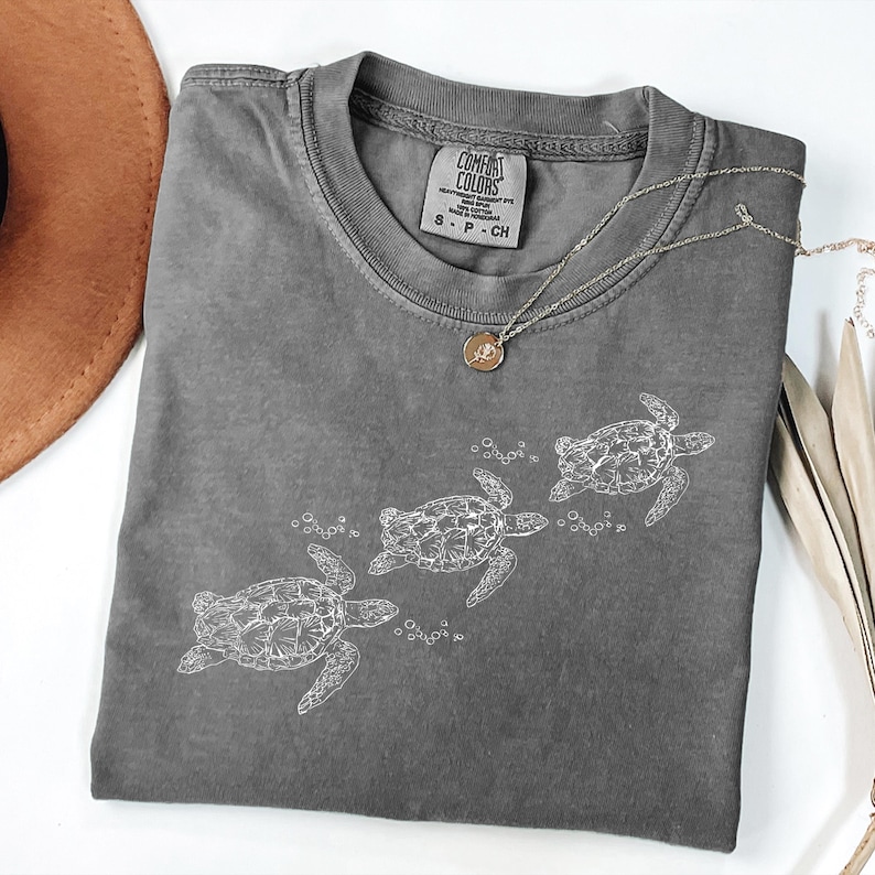 Comfort Colors® Sea Turtle Graphic T Shirt, Ocean Inspired Minimal Design, Vintage Washed Coastal Top image 10