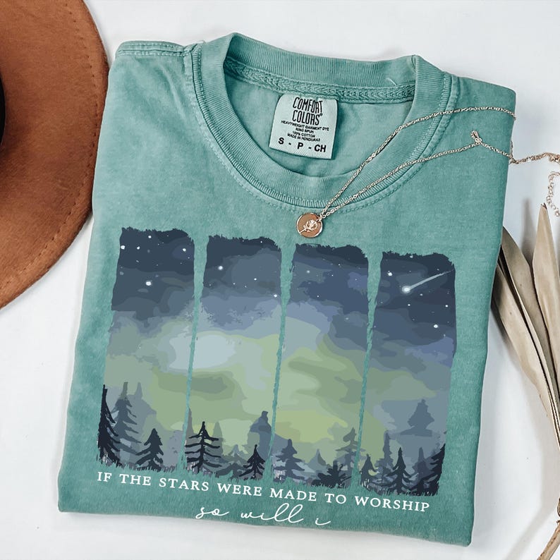 Comfort Colors® Starry Forest Graphic T Shirt, Night Sky Nature Design, Vintage Washed Outdoor Top image 6