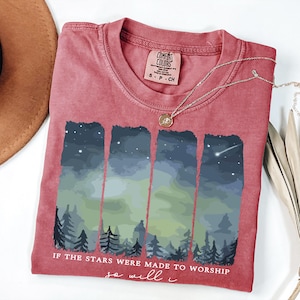 Comfort Colors® Starry Forest Graphic T Shirt, Night Sky Nature Design, Vintage Washed Outdoor Top image 8