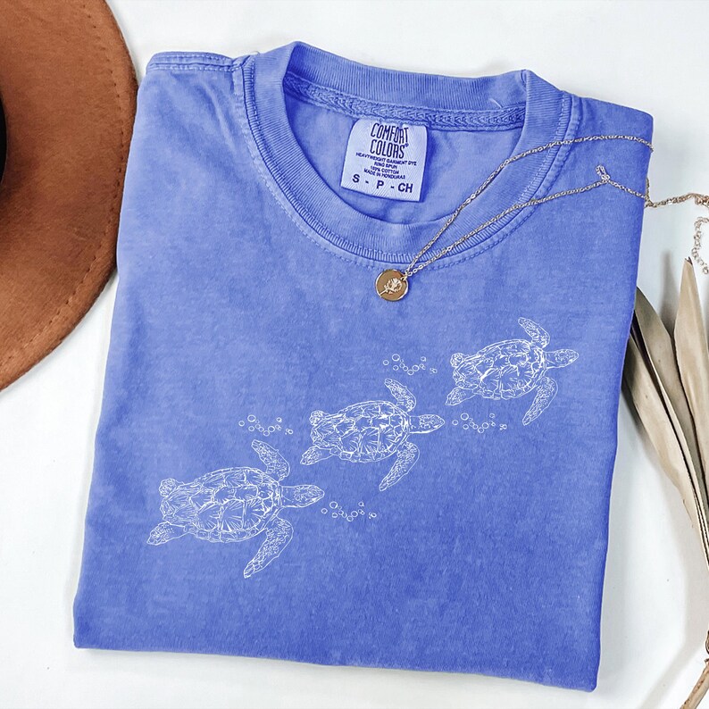 Comfort Colors® Sea Turtle Graphic T Shirt, Ocean Inspired Minimal Design, Vintage Washed Coastal Top image 9