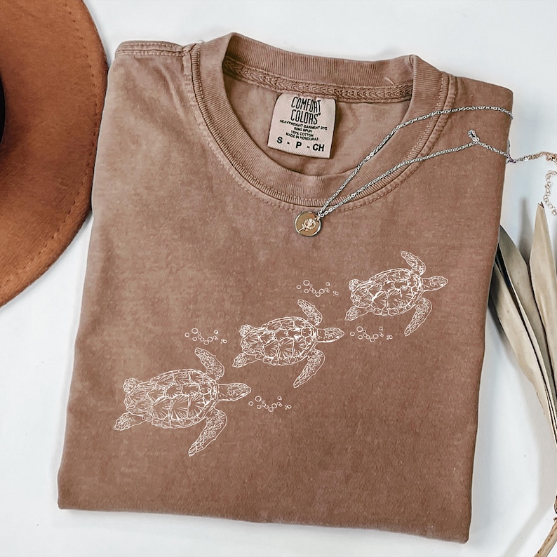 Comfort Colors® Sea Turtle Graphic T Shirt, Ocean Inspired Minimal Design, Vintage Washed Coastal Top image 2