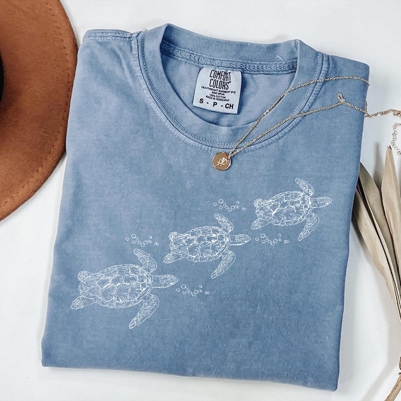 Comfort Colors® Sea Turtle Graphic T Shirt, Ocean Inspired Minimal Design, Vintage Washed Coastal Top image 7