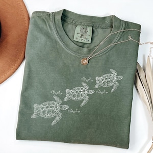 Comfort Colors® Sea Turtle Graphic T Shirt, Ocean Inspired Minimal Design, Vintage Washed Coastal Top image 4