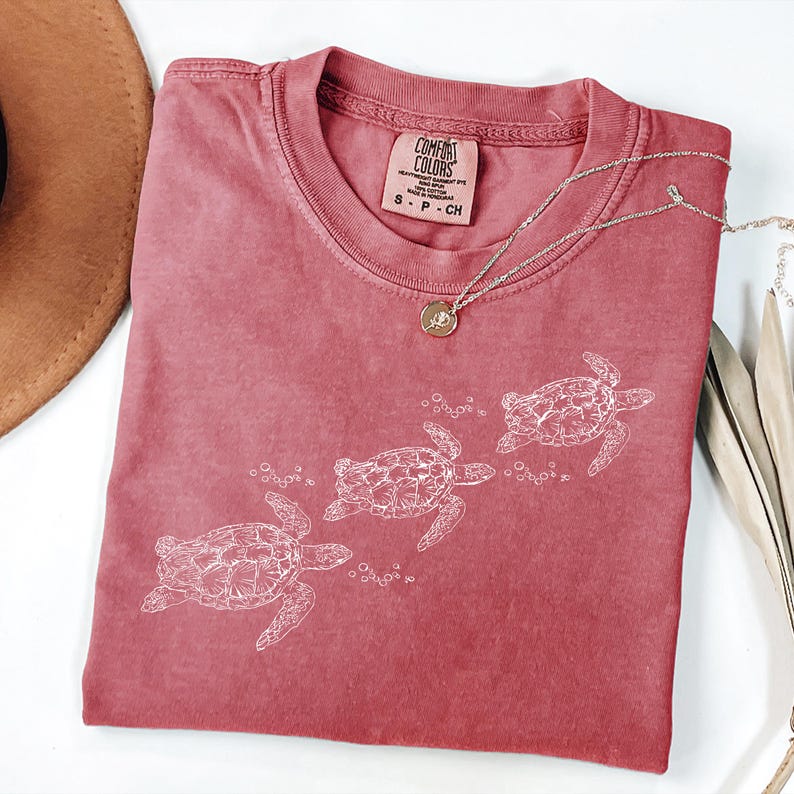 Comfort Colors® Sea Turtle Graphic T Shirt, Ocean Inspired Minimal Design, Vintage Washed Coastal Top image 8