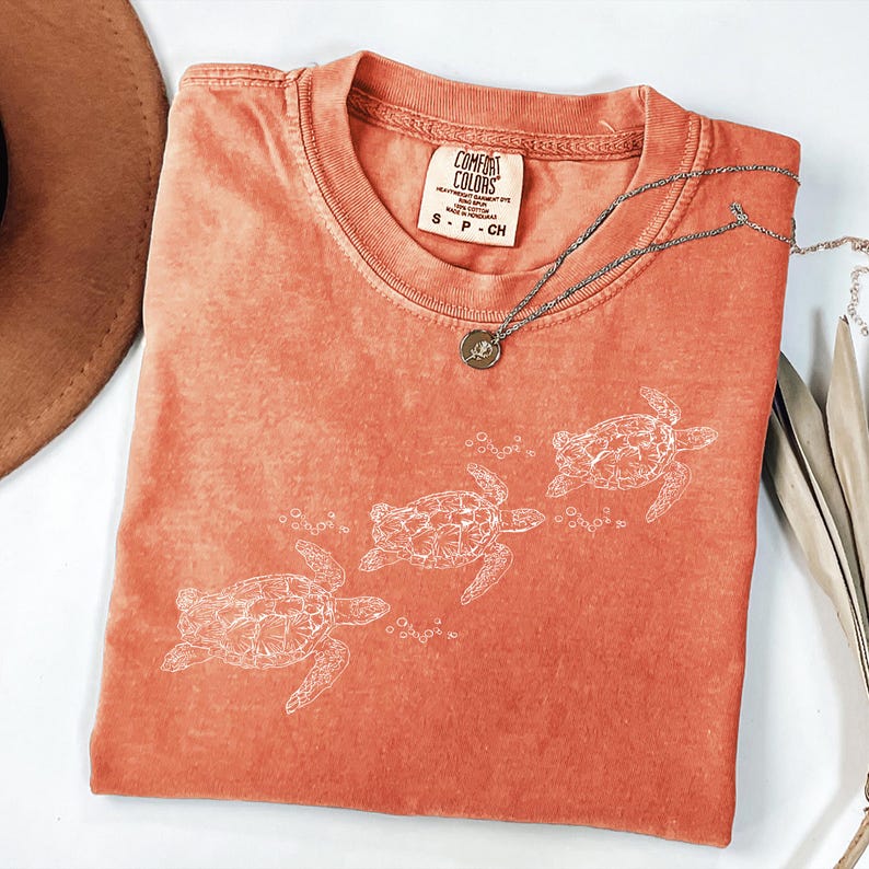 Comfort Colors® Sea Turtle Graphic T Shirt, Ocean Inspired Minimal Design, Vintage Washed Coastal Top image 6