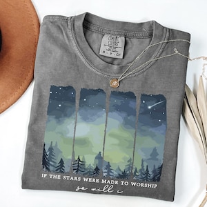 Comfort Colors® Starry Forest Graphic T Shirt, Night Sky Nature Design, Vintage Washed Outdoor Top image 2