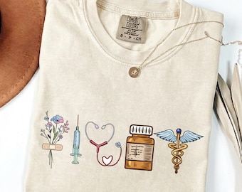 Comfort Colors® Nurse Icons Shirt, Medical Symbols Tee, Nurse Life Shirt, RN Gift, Healthcare Worker Shirt, Cute Nurse Graphic Tee