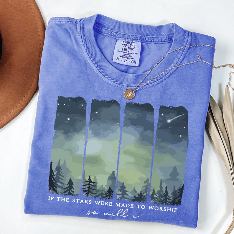 Comfort Colors® Starry Forest Graphic T Shirt, Night Sky Nature Design, Vintage Washed Outdoor Top image 9