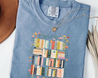 Comfort Colors® Bookshelf Aesthetic Shirt, Book Lover T-Shirt, Minimalist Reading Tee, Bookish Graphic Shirt, Library Lover Gift