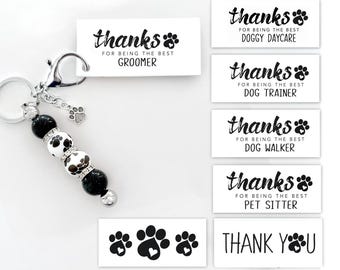 Paw Print Silicone Beaded Keychain with Cute Paw Charm – Dog Lover Thank You Gift for Groomers, Pet Sitters, Dog Trainers, Doggy Daycare K7