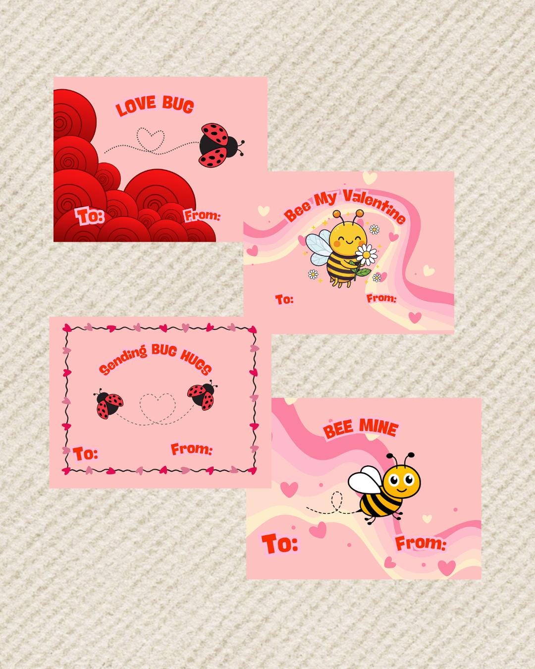 Bee & Ladybug Valentine Cards for Kids | 8 Designs | Canva Template ...