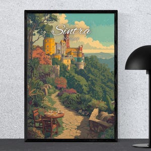 Sintra Travel Poster | Cosy Portugal Print | Pena Palace Gift | Wanderlust Europe Décor | Warm Vintage Travel Print | Large Wall Art