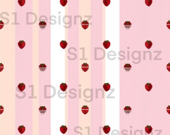 Naadloos aardbeipatroon: digitaal stofontwerp roze streep