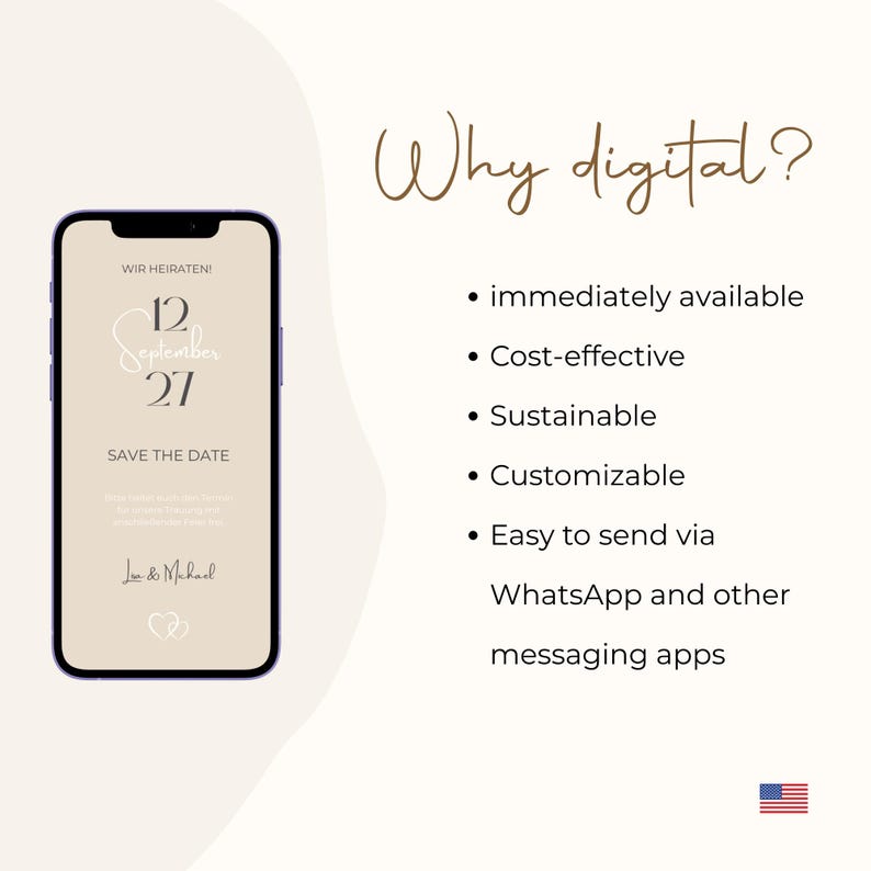 Modern Beige Wedding Save the Date editable Canva Template I instant download I electronic invitation via smartphone image 3