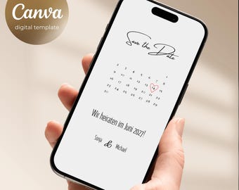 Modern Save the Date Card: Calendar Wedding Design editable Canva Template I instant download I electronic invitation via smartphone