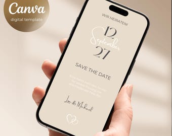Modern Beige Wedding Save the Date editable Canva Template I instant download I electronic invitation via smartphone