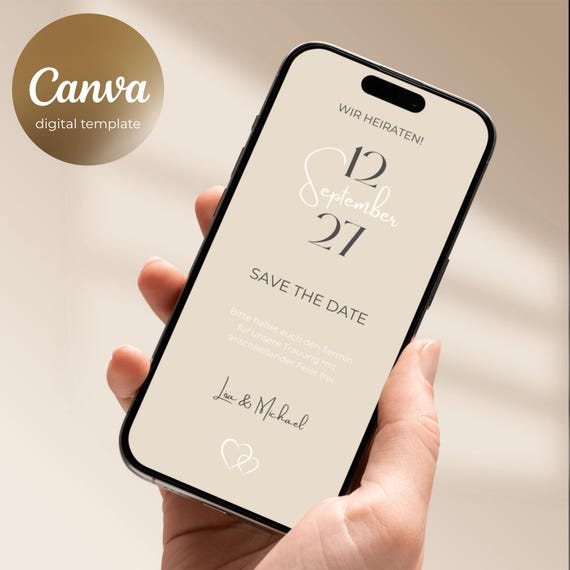 Modern Beige Wedding Save the Date editable Canva Template I instant download I electronic invitation via smartphone