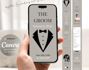 Digitale JGA Einladung mit RSVP I bearbeitbare Einladung Bachelor Party Boys I Deutsch | PDF Download I digitaler Versand via Whatsapp