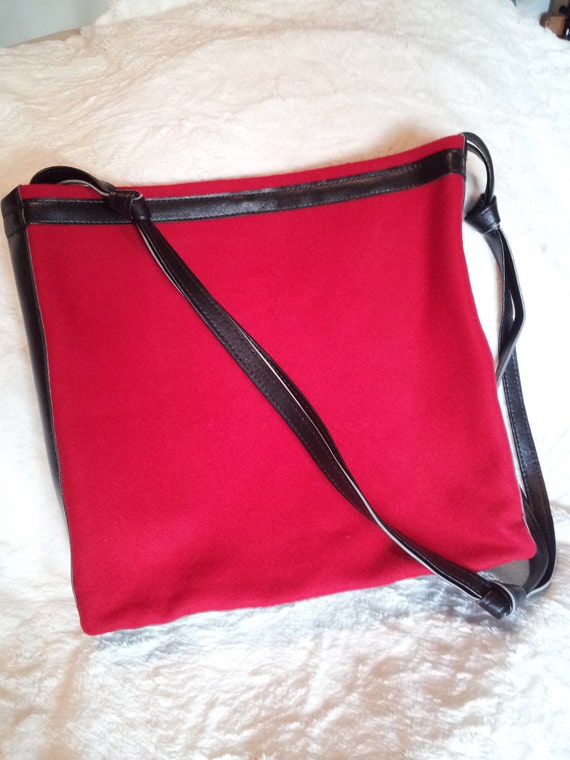 SALE/Red Wool / Black Straps Shoulder Bag / Gift for Mom under Etsy