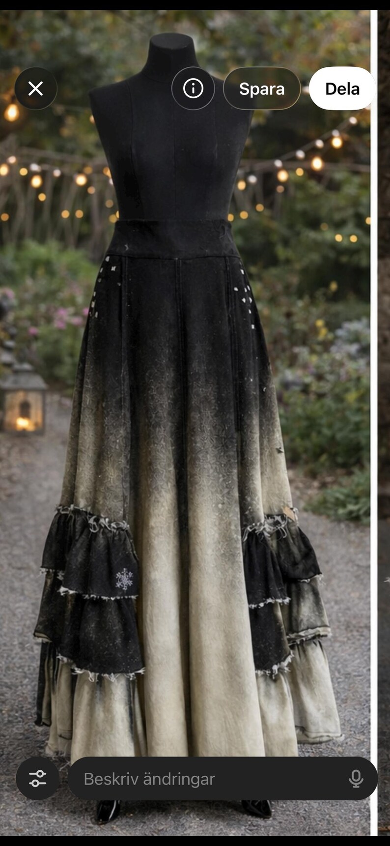 Handmade Upcycled Denim Maxi Skirt: Hand-painted Ruffles, Boho Gothic ...