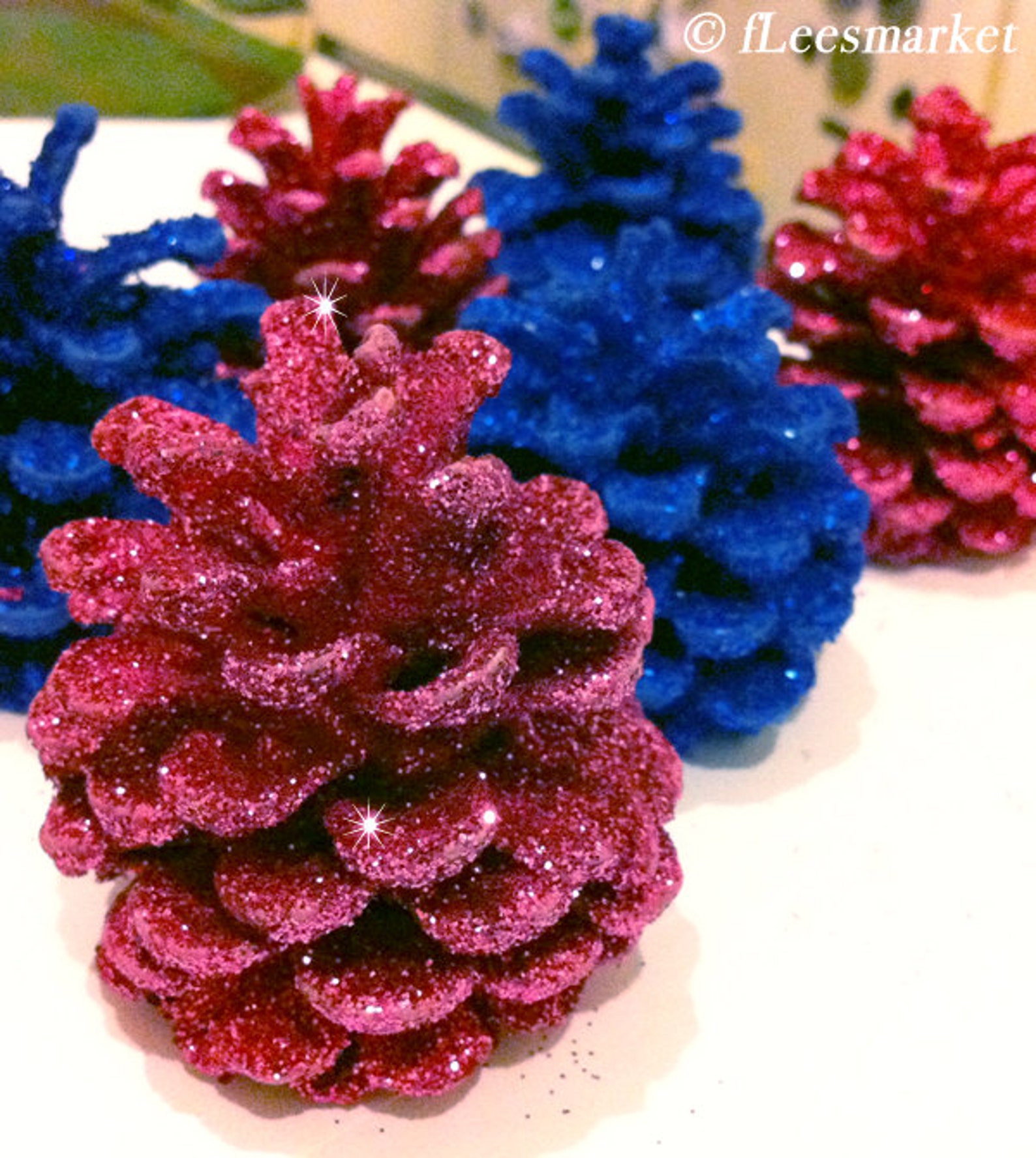 Glitter Pine Cones Silver Gold Red Blue Pink White Etsy