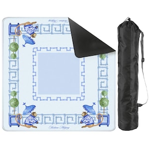 Chinoiserie Mahjong Mat with Non-Slip Backing | Blue Monkey Mahjong Table Cover | American Mahjong Game Mat 31.5" x 31.5"