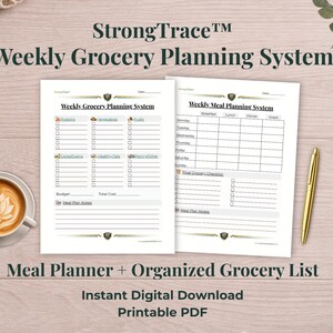 Wekelijks boodschappenplanningssysteem | Afdrukbare maaltijdplanner | Lijst met georganiseerde boodschappen per categorie | Budget boodschappenplanner | Maaltijdvoorbereiding pdf