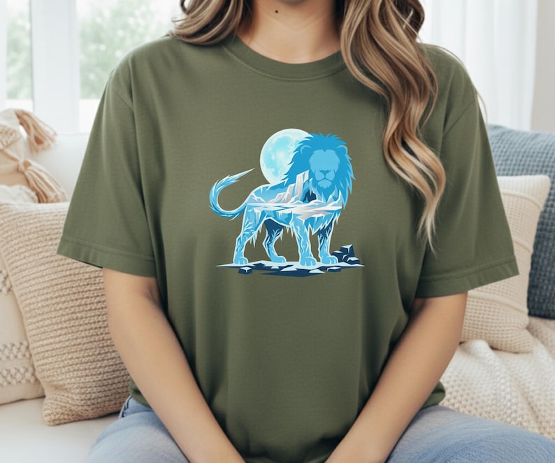 Ice King Lion T-Shirt - Frozen Glacier Animal Graphic Tee - Arctic Spirit Nature Art - Minimalist Gym Motivation image 8