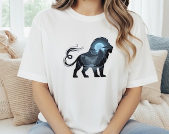 Norse Viking Lion Shirt - Dark Elemental Mythical Streetwear - Ice Spirit Animal Graphic - Minimalist Lion Apparel