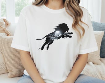 Ninja Lion Shirt - Midnight Leap Animal Graphic Tee - Hunter Spirit Animal Graphic - Minimalist Lion Streetwear
