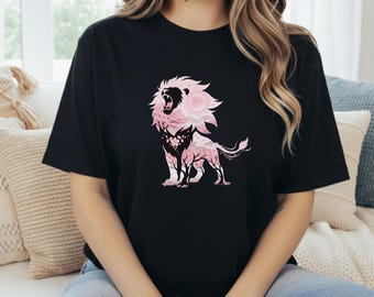 Blossom Lion Shirt - Cherry Sakura Animal Graphic Tee - Japanese Floral Streetwear - Minimalist Spring Spirit Animal Graphic