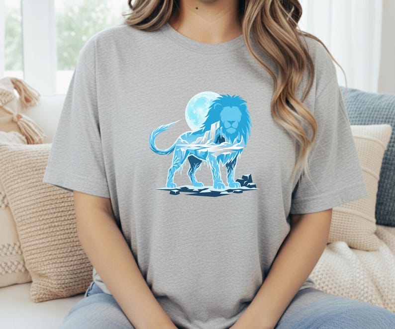 Ice King Lion T-Shirt - Frozen Glacier Animal Graphic Tee - Arctic Spirit Nature Art - Minimalist Gym Motivation image 9