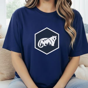 Bear Shirt, Grizzly Mountain Forest Tee, Hiking Camping T-Shirt, Nature Graphic, Earth Day Gift, Badge Patch Style, Outdoor Wildlife Lover