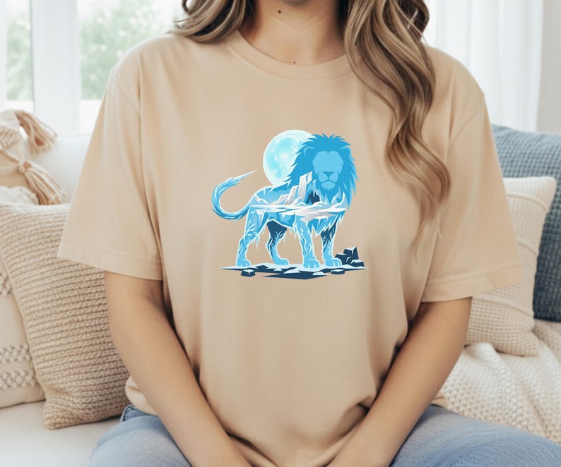Ice King Lion T-Shirt - Frozen Glacier Animal Graphic Tee - Arctic Spirit Nature Art - Minimalist Gym Motivation image 7