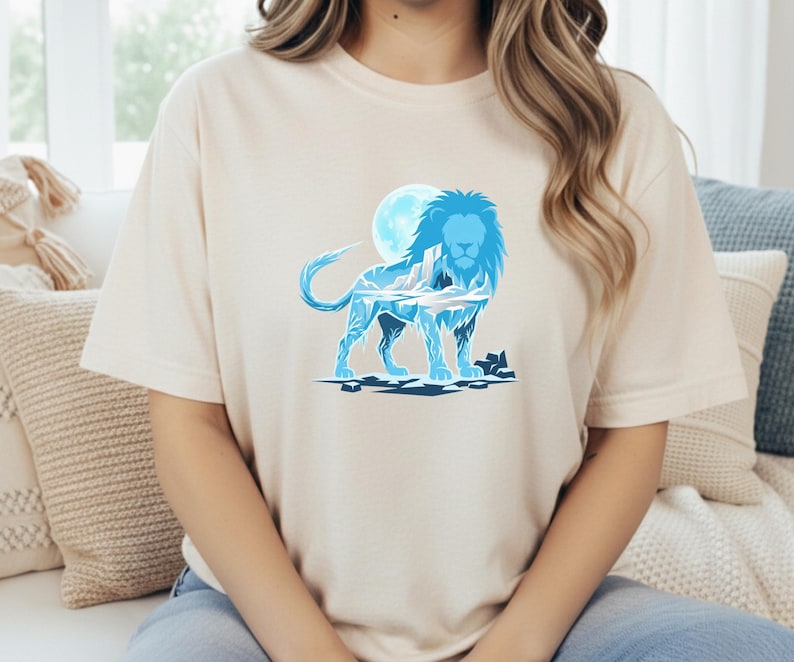 Ice King Lion T-Shirt - Frozen Glacier Animal Graphic Tee - Arctic Spirit Nature Art - Minimalist Gym Motivation image 3