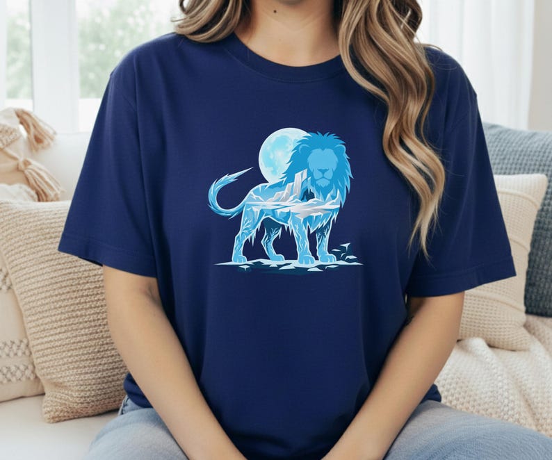 Ice King Lion T-Shirt - Frozen Glacier Animal Graphic Tee - Arctic Spirit Nature Art - Minimalist Gym Motivation image 4