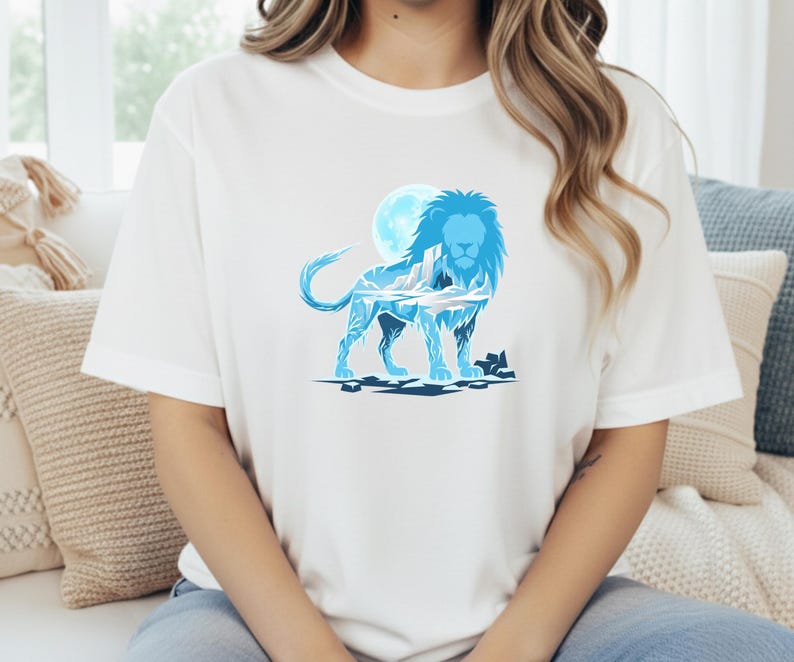 Ice King Lion T-Shirt - Frozen Glacier Animal Graphic Tee - Arctic Spirit Nature Art - Minimalist Gym Motivation image 6