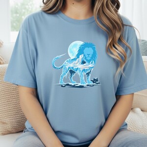 Ice King Lion T-Shirt - Frozen Glacier Animal Graphic Tee - Arctic Spirit Nature Art - Minimalist Gym Motivation image 2