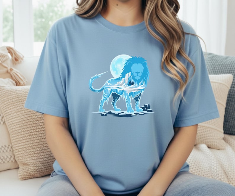 Ice King Lion T-Shirt - Frozen Glacier Animal Graphic Tee - Arctic Spirit Nature Art - Minimalist Gym Motivation image 2