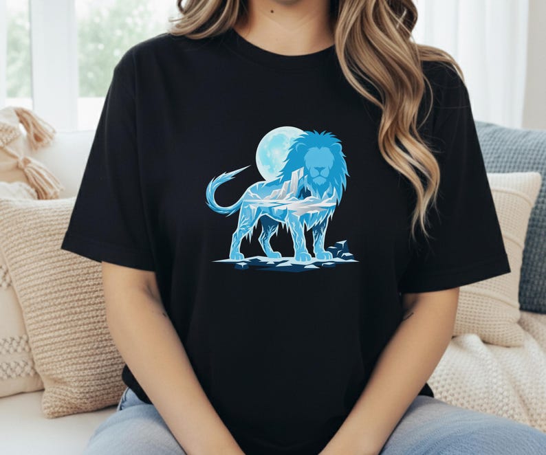 Ice King Lion T-Shirt - Frozen Glacier Animal Graphic Tee - Arctic Spirit Nature Art - Minimalist Gym Motivation image 1