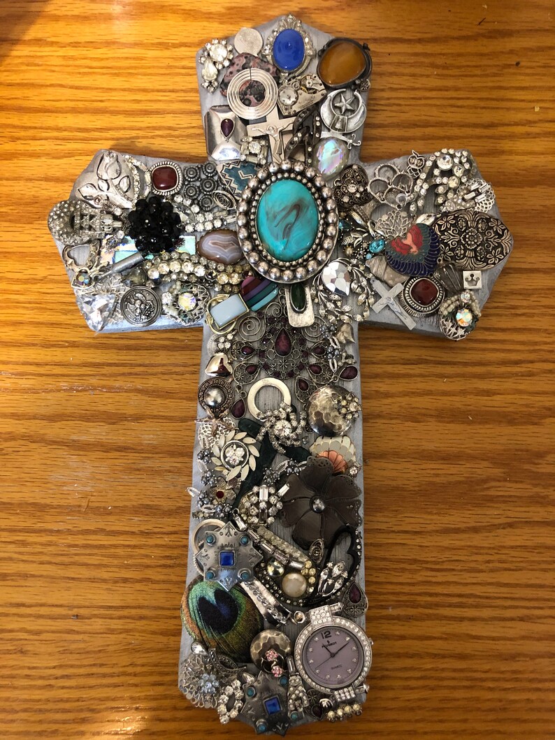 Jewelry Decorative Wall Cross Silver Crucifix Ornate Recycled Accessory Religious